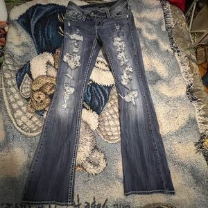 Y2K silver jeans low rise flares